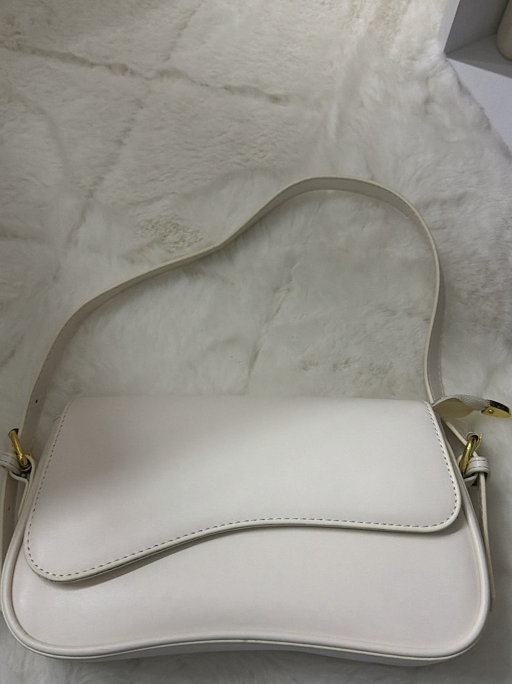 Elegant Cream Curved-Flap Shoulder Bag